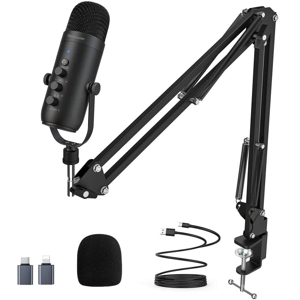 Podcast Condenser Microphone with Boom Arm